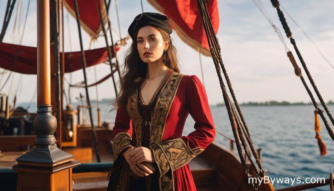 SDXL Output for “a photo of a female pirate captain, standing on the deck of a two-masted sloop” using dpmpp_2m-karras