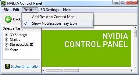 NVIDIA Control Panel Show Notification Tray Icon