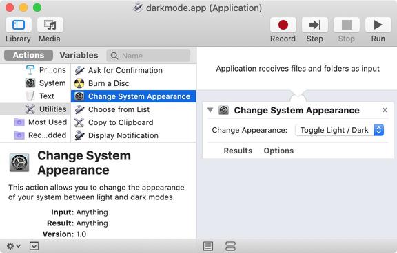 Automator - Change System Appearance