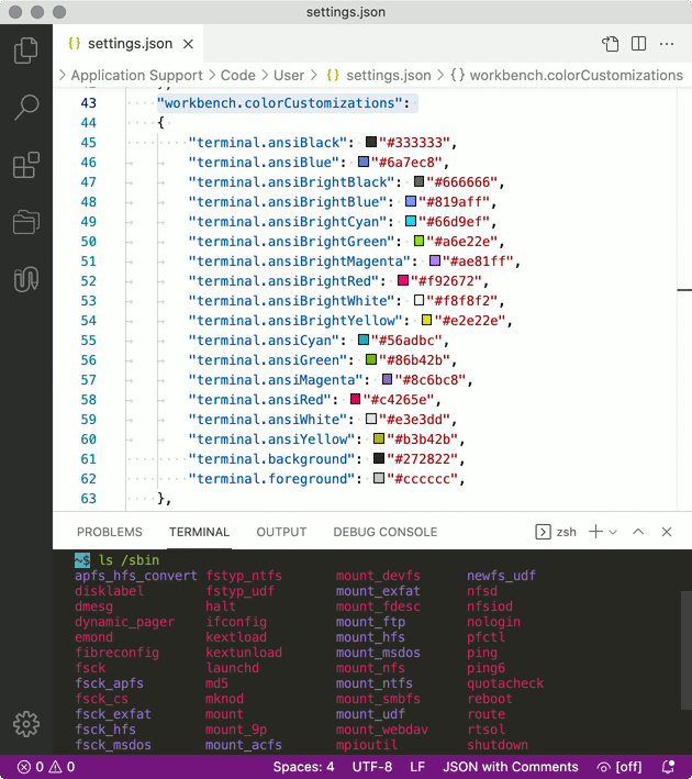 VS Code Override Theme Terminal Colors