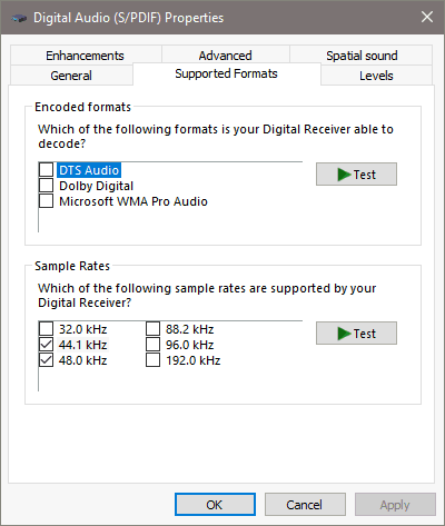 Windows Sound - support formats