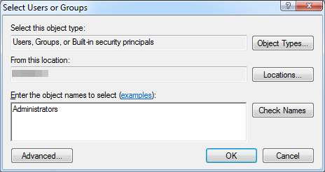Select Users of Groups to add access