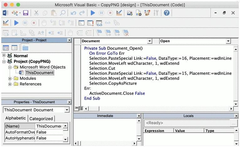 Microsoft Word Visual Basic VBA Macro
